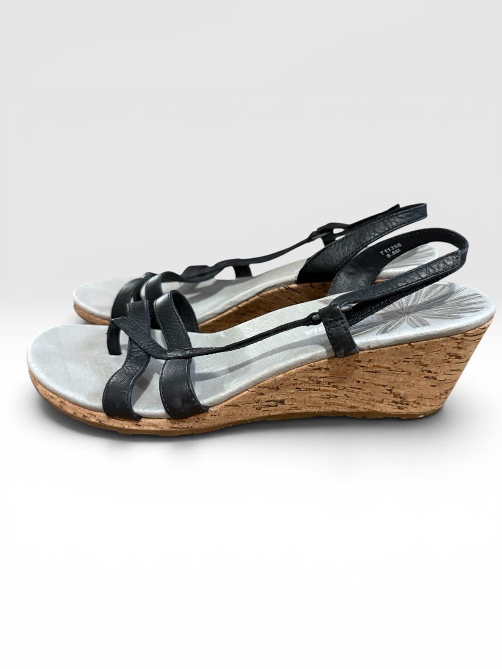 Patagonia Black Leather Cork Wedge Sandals Size 9.5